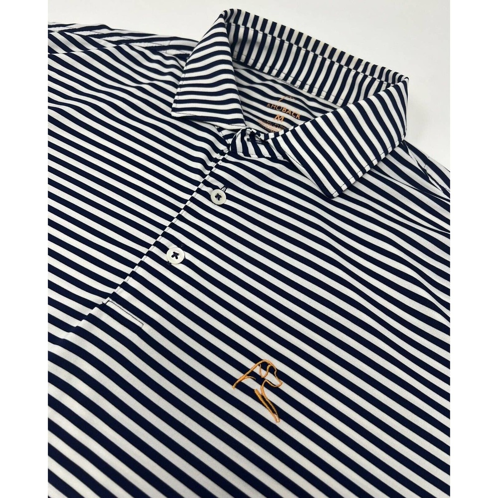 Rhoback Golf Polo Shirt Men Size M White w/Blue Stripes Performance Short Sleeve